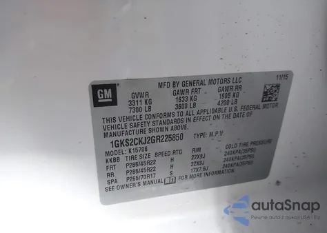 2016 GMC Yukon Denali из США, поврежденный, VIN 1GKS2CKJ2GR225850